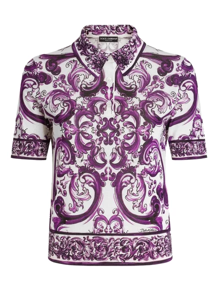 Женское поло Dolce & Gabbana Majolica, шелк, белое