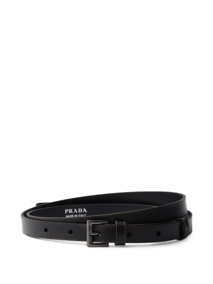 Мужской ремень Prada из кожи с геометрической пряжкой, черный
