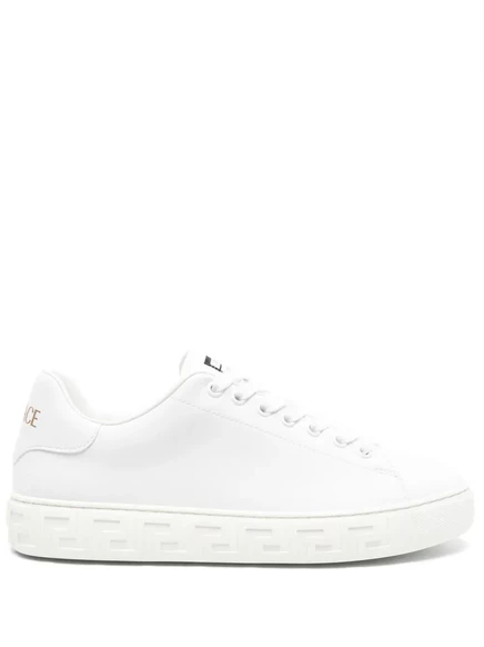 Кроссовки из кожи с тиснением от Versace Greca white