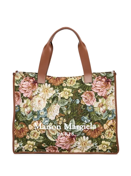 Сумка-тоут Maison Margiela большая с цветочным принтом, зеленая