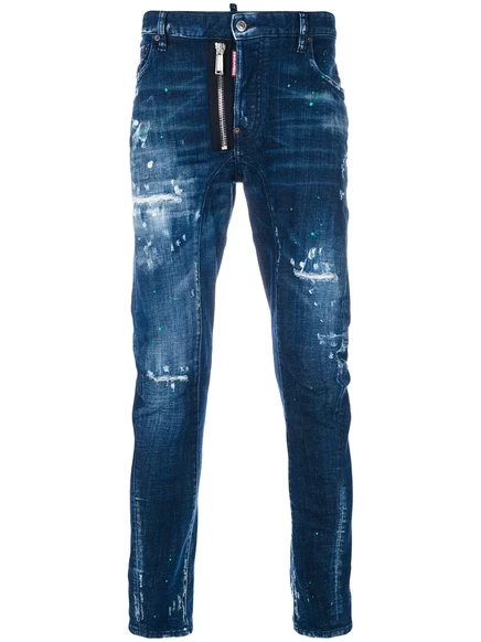 Мужские зауженные джинсы DSquared2 Tidy Biker с потертостями, синие
