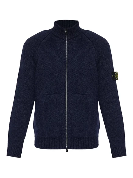 Шерстяной свитер Stone Island с накладным карманом на молнии спереди blue