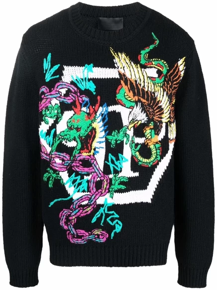 Вязаный джемпер Philipp Plein с рисунком интарсии black