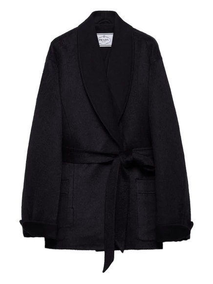 Пальто с поясом и шалевым воротником от Prada black