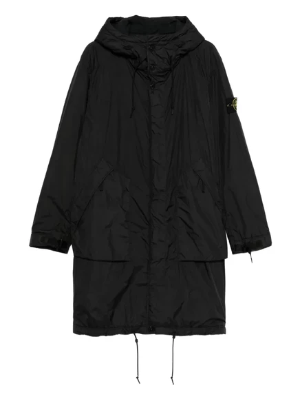Пальто на завязках с капюшоном Stone Island black