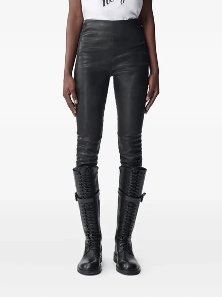Женские кожаные леггинсы Ann Demeulemeester, черные