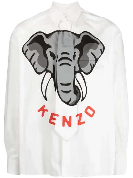 Рубашка с галстуком-бабочкой и принтом в виде слона от Kenzo Kenzo white