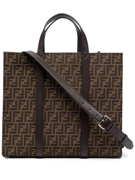 Мужская сумка-тоут Fendi FF жаккардовая, табачно-коричневая