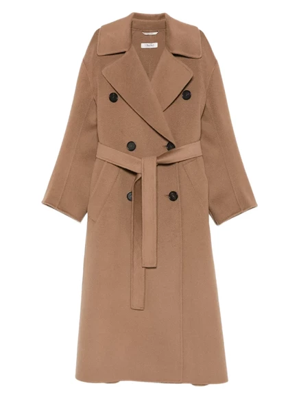 Женское двубортное пальто S. Max Mara с поясом, коричневое