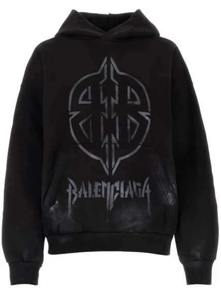 Хлопковая толстовка с капюшоном Balenciaga с графическим принтом black