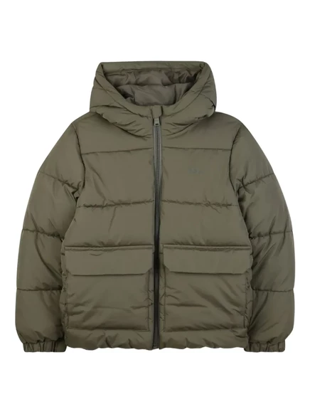 Детский пуховик Boss Kidswear с капюшоном, оливковый