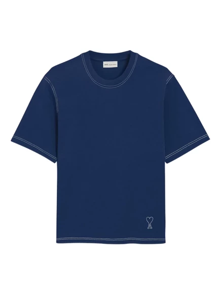Мужская футболка AMI Paris Topstitch с отстрочкой, синяя