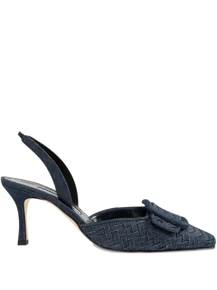 Плетеные туфли-лодочки Manolo Blahnik на ремешке 70 мм blue