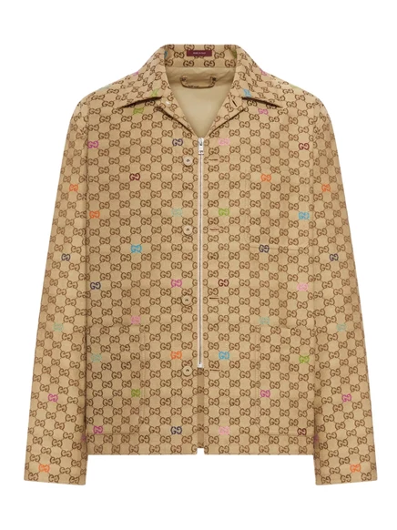 Мужская куртка-рубашка Gucci GG-jacquard, песочно-бежевый