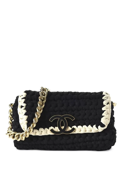 Плечевая сумка CHANEL Pre-Owned Crochet, черно-белая