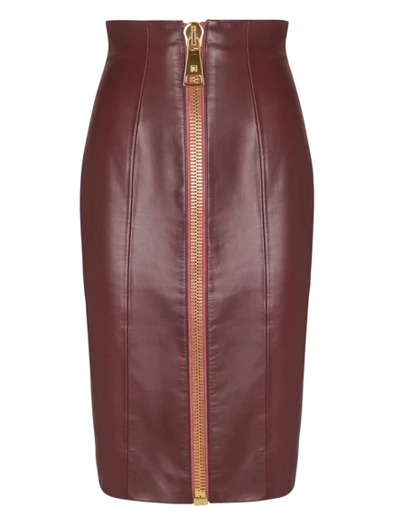Мини-юбка Balmain из овечьей кожи на молнии спереди red