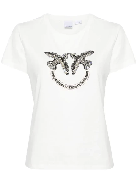 Женская футболка PINKO Love Birds из хлопка, белая