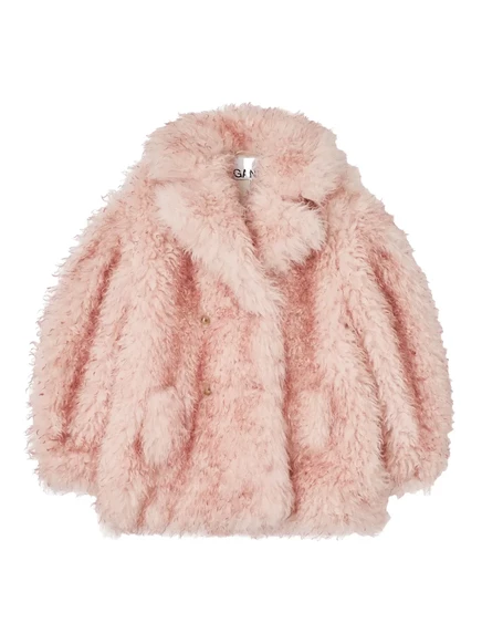 Двубортное пальто с фактурой GANNI teddy pink