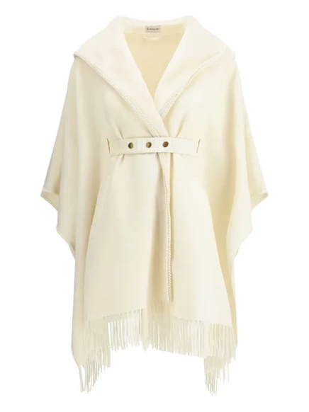 Накидка Moncler с капюшоном и бахромой по низу neutrals