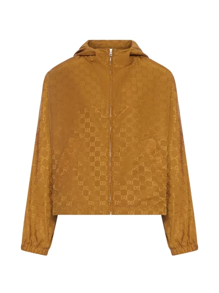 Женская куртка Gucci с GG-мотивом и капюшоном, коричневая