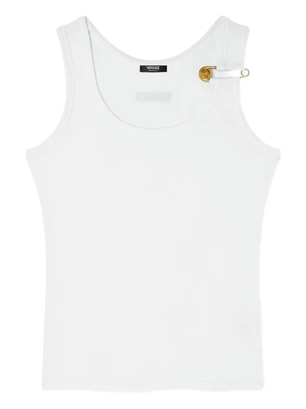Майка в рубчик с английской булавкой от Versace white