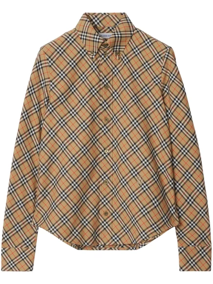 Женская хлопковая рубашка Burberry в клетку, бежевая