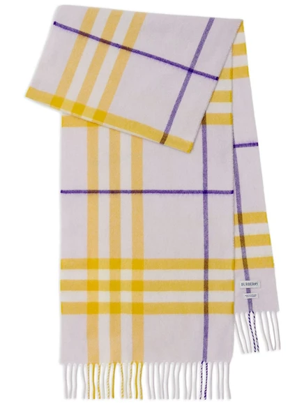 Шарф Burberry кашемировый в клетку с бахромой, фиолетовый