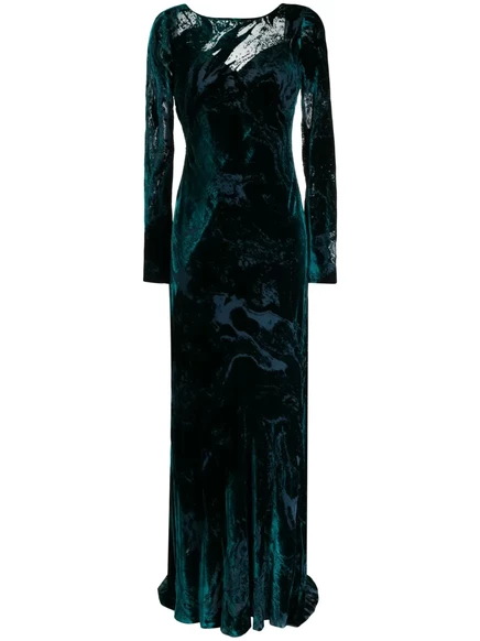 Плиссированное бархатное платье макси от Alberta Ferretti