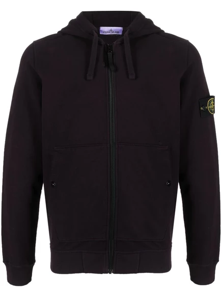 Мужская хлопковая худи Stone Island на молнии с нашивкой, синяя