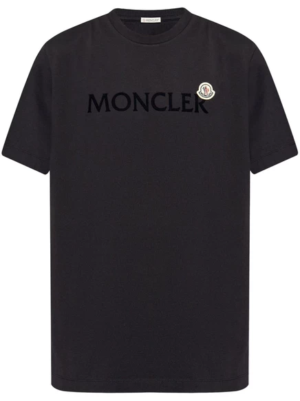 Хлопковая футболка с флокированным логотипом Moncler blue