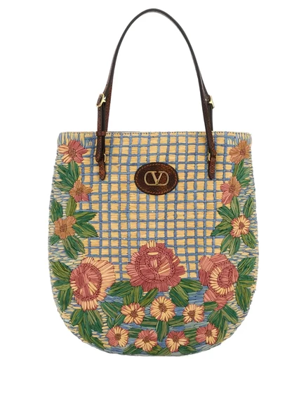 Женская плечевая сумка Valentino Garavani V-logo из рафии, нейтральная