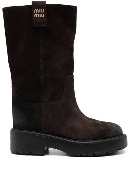 Замшевые сапоги Miu Miu brown