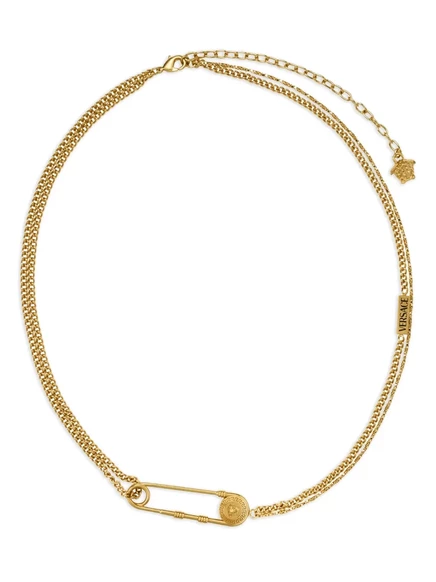 Колье Versace с гравировкой логотипа, золотистое