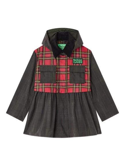 Женское пальто Ganni x Barbour в тартан с баской, зеленое