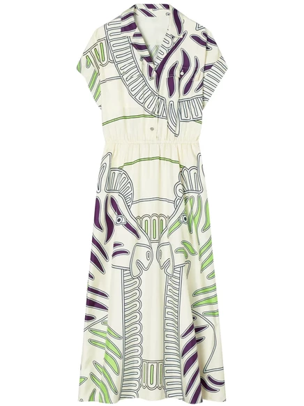Платье-рубашка из шелковой саржи с принтом от Tory Burch neutrals