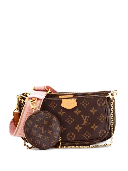 Холщовая сумка через плечо с монограммой от Louis Vuitton, бывшая в употреблении, с несколькими аксессуарами Pochette