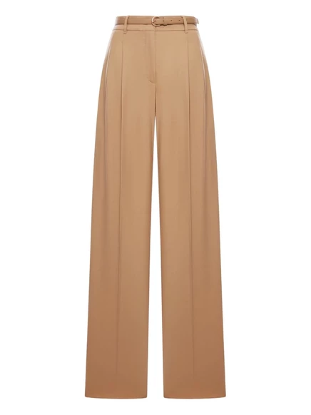 Женские брюки Max Mara с поясом из шерсти, коричневые