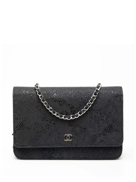 Кошелек из козьей кожи с кружевным верхом, бывший в употреблении у CHANEL в 2013-2014 годах, сумка через плечо на цепочке
