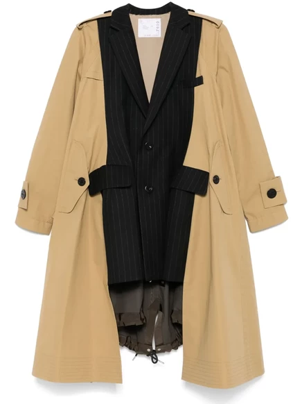 Женский тренч Sacai с панелями, коричневый