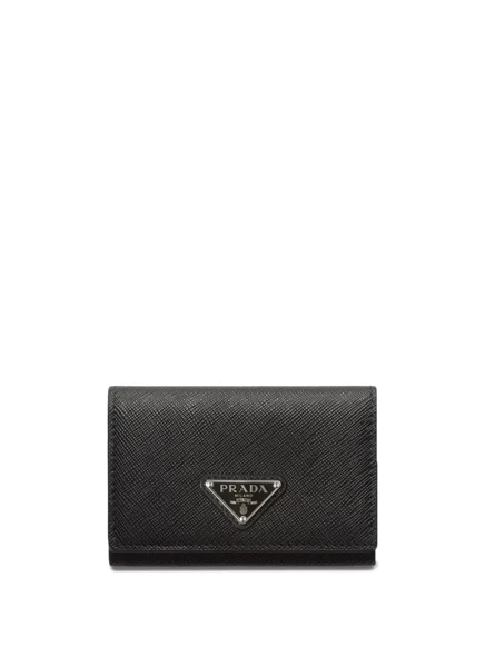 Кожаная визитница с треугольным логотипом Prada black