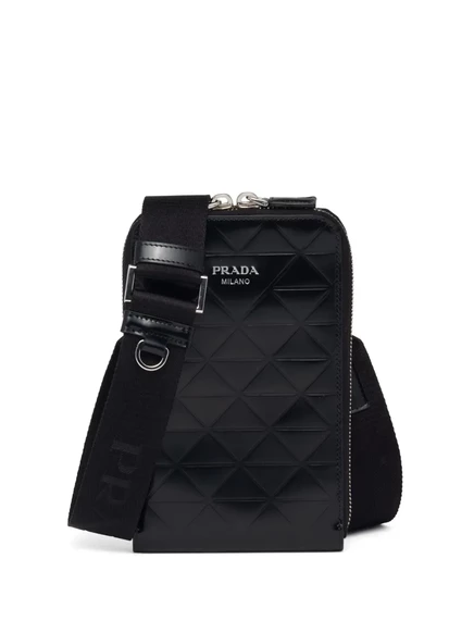 Кожаный чехол для телефона с треугольным логотипом Prada black