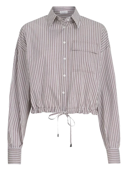 Рубашка из поплина Brunello Cucinelli в полоску с деталями из монили white