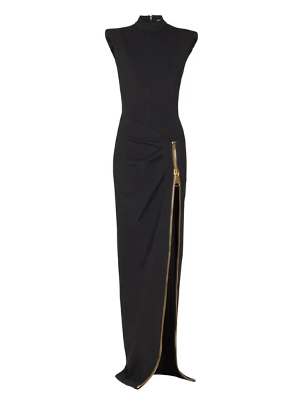Макси-платье Balmain с застежкой на молнию и накладными плечами black