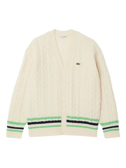 Мужской вязаный кардиган Lacoste с полосой, белый