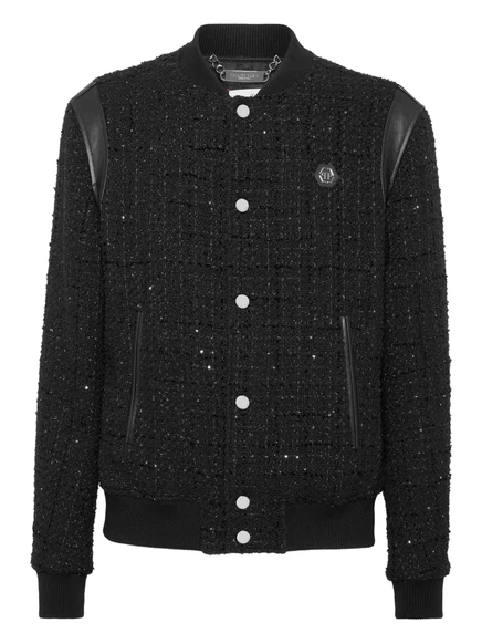Куртка-бомбер Philipp Plein с кожаной отделкой и блестками black