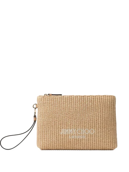 Косметичка Jimmy Choo из рафии на молнии, бежевая