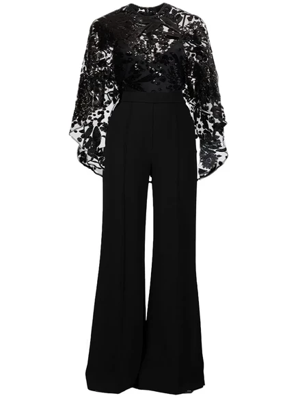 Женский комбинезон Elie Saab с накидкой и вышивкой, черный