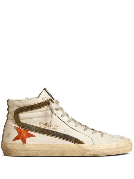 Мужские высокие кроссовки Golden Goose Slide кожаные, бежевые