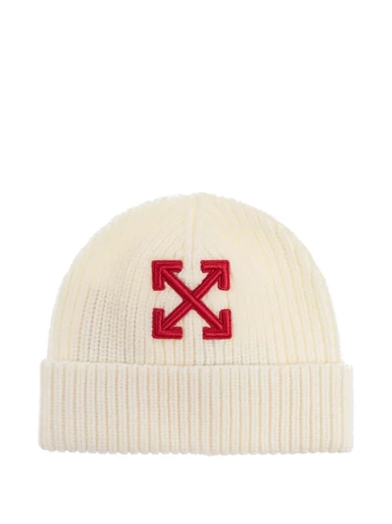 Женская шапка в рубчик Off-White с мотивом стрелы, нейтрального цвета