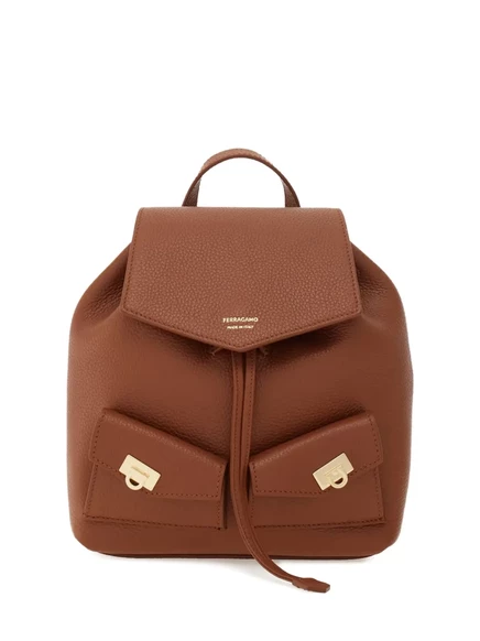 Рюкзак Ferragamo с геометрическим клапаном и завязками на шнурках brown